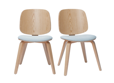 Set de 2 sillas de madera clara y tela gris clara BECK